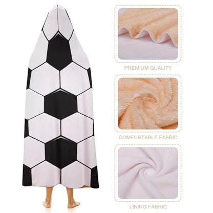 Soccer Ball White and Black Large Size Comfortable Hooded Blanket, Warm Blanket 40"x50" - color: Soccer Ball White and Black, size: 40"x50"