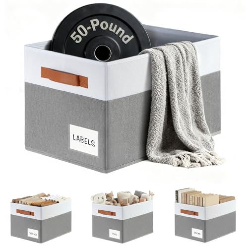 Large Closet Storage Baskets for organizing 4 Pack, Non-Dust-Absorbing Closet Shelf Organizer Bins with Handles & Labels - Decorative Collapsible Baskets for Living Room Bedroom Nursery Dorm