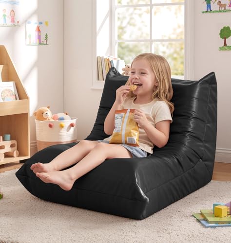 Hobestluk Small Bean Bag Chair Lazy Floor Sofa, Memory Foam Fireside Sofa Beanbag Faux Leather ArmlessChair for Living Room Bedroom Dorm Reading Playing (Black, Small) - color: Black, size: Small