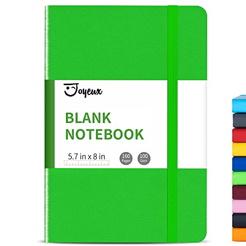 JOYEUX Blank Journal Notebook, A5, 160 Pages 100 Gsm Thick Sketch Books Hardcover Journal for Writing, 5.7 inches x 8 inches Notebooks for Work (Green) - color: Green