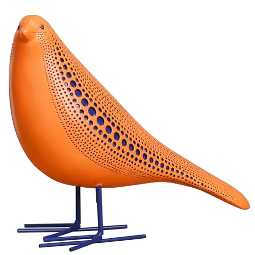 Bird Figurine, Modern Sculpture and Statues for Home Decor, Animal Statues for Bookshelf, Table, Entryway, Fireplace, Resin Decorative Sculpture with Chic Polka Dots Art Design (Orange) - color: Orange-bird