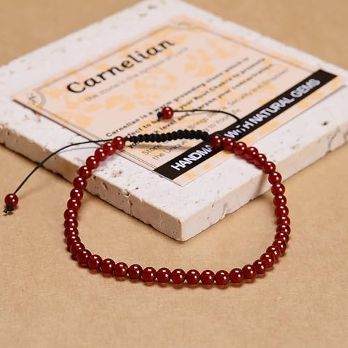 MASSIVE BEADS Handmade Yoga Natural Stone Crystal Healing Power Energy Gifts for Unisex Adult Bracelet Macrame Adjustable - color: Carnelian(Luck), size: 4mm
