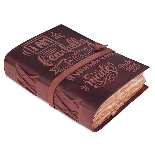 LEATHER VILLAGE Leather Bound Vintage Journal for Men & Women – Handmade Bible Verse Christian Embossed Journal, 200 Pages Deckle Edge Watercolor Paper for Writing, Praying & Gifting, 7" x 5", Fuchsia - color: Fuchsia