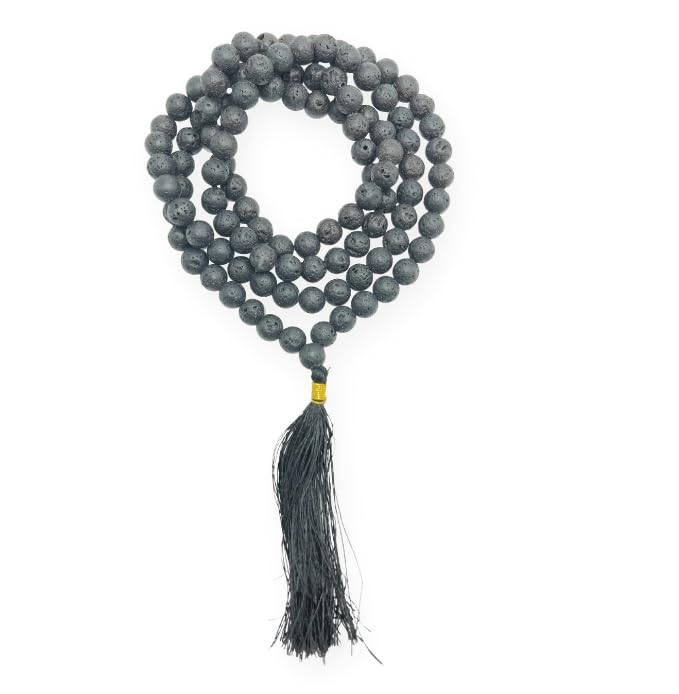 GEMSCITE Japa Mala 108 Prayer Beads Perfect for Meditation Spiritual Mala Necklace & Wrist Mala Bracelet - color: Lava, size: Without Knots