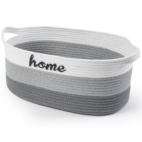 Dog Toy Basket Small Woven Baskets for Organizing Rope 22"X11"X7.9" Large Storage Basket with Handle Cute Cotton Nursery Gift Dog Toy Bins Organizer-Light Gray - color: Grey