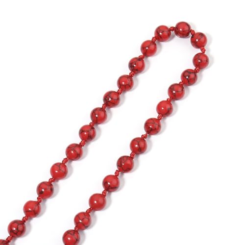 8MM Beads Chakra Long Mala Necklace Natural Stone Meditation Statement Necklace Japa Yoga Buddhist Rosary Prayer Charm Beaded Tassel Necklace - color: Red Turquoise