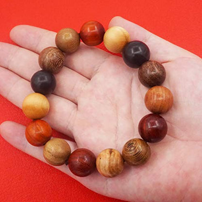 Tibetan Bracelet Mala Buddhist Buddha Meditation 15mm Natural Wood Bead Men Elastic Prayer Bracelet