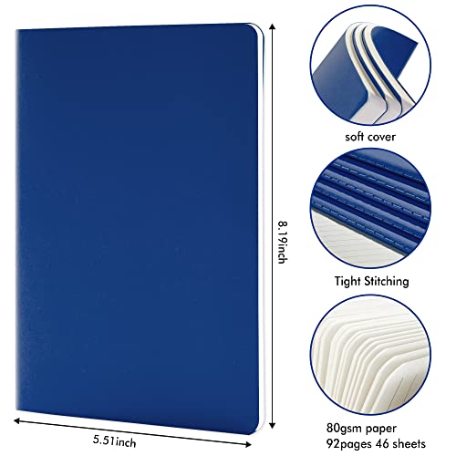8 Pack Soft Cover Journal Bulk, Feela Notebooks College Ruled for Work, Lined Travel Journal for Women Men, Note Taking Notebook School Supplies Business Writing, 8.2” x 5.5”, A5, Navy - color: 8 Navy