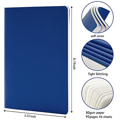 8 Pack Soft Cover Journal Bulk, Feela Notebooks College Ruled for Work, Lined Travel Journal for Women Men, Note Taking Notebook School Supplies Business Writing, 8.2” x 5.5”, A5, Navy - color: 8 Navy