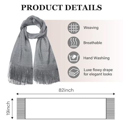 Sumolux Shawls Wraps for Evening Dresses Metallic Glitter Shawls Scarf for Women Sparkling Wedding with Free Buckle - color: Dark Grey With Silver Threads