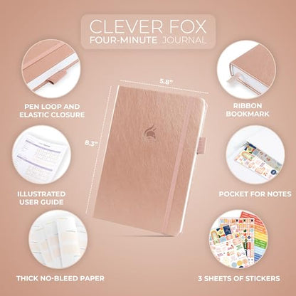 Clever Fox Four-Minute Journal – Daily Positivity Journal with Prompts – Motivational Affirmation, Mental Health & Habit Tracker (Rose Gold) - color: Rose Gold