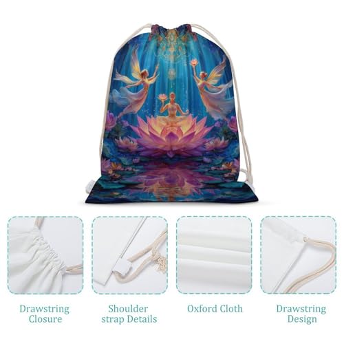 Chakra Yoga And Meditation Zen Lotusfloral Canvas Drawstring Backpack Lightweight String Bag for Sports Gym Travel Swimming Beach 35x50cm