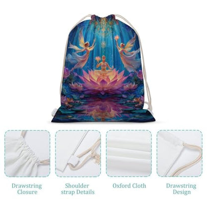 Chakra Yoga And Meditation Zen Lotusfloral Canvas Drawstring Backpack Lightweight String Bag for Sports Gym Travel Swimming Beach 35x50cm