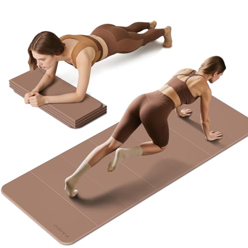 PAIDU Foldable Fitness Yoga Mat | 2/5" (10MM) Extra Thick | SGS Certified Non-Slip TPE | 75x26" Extra Long-Wide | Portable & Easy Store | for Yoga, Pilates, Home Gym & Full-Body Workouts - color: Brown + apricot