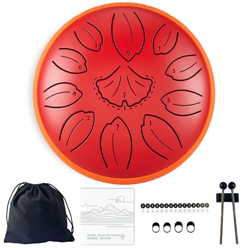 TUOKING Rain Drum for Outside Steel Tongue Drum 6 Inch 11 Notes C Key Handpan Drum for Adults and Beginners Sound Healing Musical Instrument for Meditation, Yoga, Music Lovers(Red) - color: Red, size: 6 Inch 11 Notes