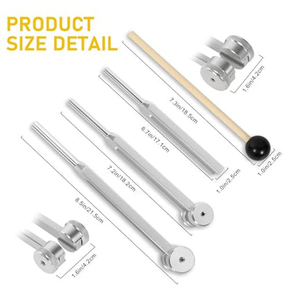 Tuning Forks for Healing Set (128Hz, 256Hz, 512Hz), Weighted Tuning Fork for Sound Therapy/Meditation/Yoga and Chakra with Mallet, Storage Pouch & Instruction Manual (Silvery)