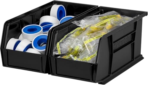 Akro-Mils 30230 AkroBins Plastic Storage Bins, Space-Saving Stackable Bins for Garage, Pantry, Craft Organization, 11" x 5" x 5", Black, 12-Pack - color: Black