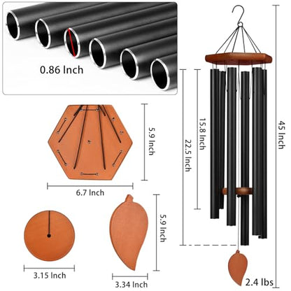 Sympathy Wind Chimes for Outside Deep Tone, Memorial Loss of a Loved, Large Wind Chimes with 6 Thicken Tubes & Hook, Outdoor Gifts Mother, Garden Decor - size: 45IN black