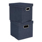 Household Essentials Collapsible Cotton Blend Cube Storage Box with Lid and Metal Grommet Handle, Set of 2, Denim - color: Denim