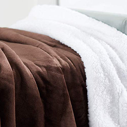 Sherpa Throw Blanket Super Soft Reversible Ultra Luxurious Plush Blanket, 50 x 60 inches, Brown/White - color: Brown / White, size: Throw (50" x 60")