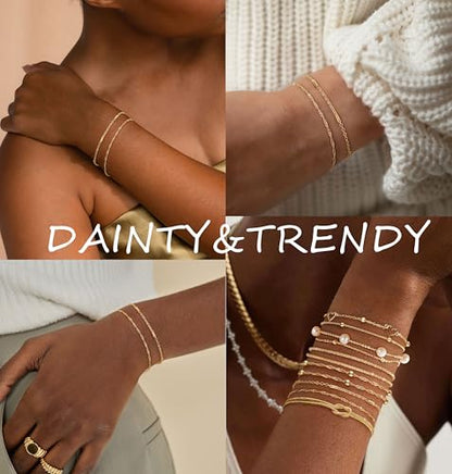 KOHOTA Silver Gold Bracelets for Women Trendy 14K Gold Plated Bracelet for Women Non Tarnish Dainty Stackable Layered Chain Heart Pearl Knot Beaded Bracelets Stack Set Charm Mothers Day Jewelry Gifts - color: F.Twisted chain-gold