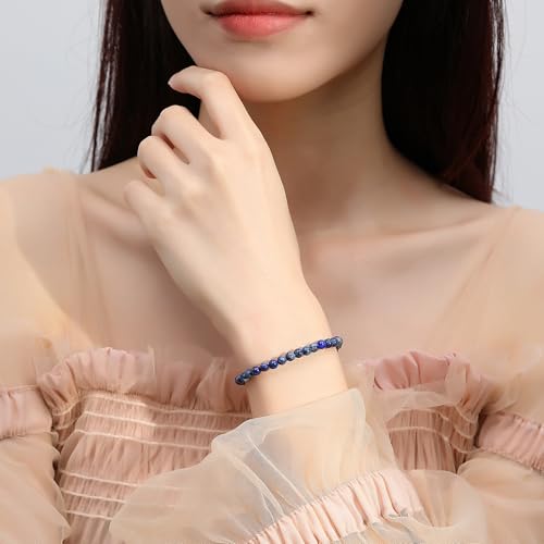MAIBAOTA Healing Crystal Bracelet for Women Men, 8/4 mm Natural Stone Beaded Bracelets, Jewelry Birthday Gifts, Round Gemstones Stretch Bracelets - color: Blue-Lapis Lazuli, size: 4 mm