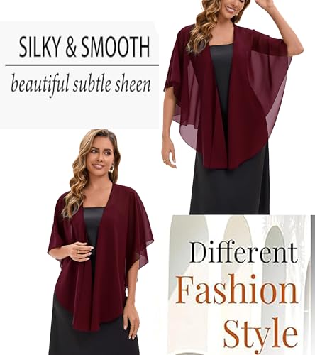 Baoqiya Chiffon Shawl Evening Scarf Shawls and Wraps for Women Wedding Party Bridal Scarves Cover Ups - color: Burgundy