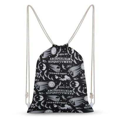 Skull Moon Sun Gothic Witch Board Seamless Black Portable Canvas Drawstring Backpack with Drawstring Pockets 35x50cm - color: Skull Moon Sun Gothic Witch Board Seamless Bl, size: 35x50cm