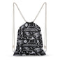 Skull Moon Sun Gothic Witch Board Seamless Black Portable Canvas Drawstring Backpack with Drawstring Pockets 35x50cm - color: Skull Moon Sun Gothic Witch Board Seamless Bl, size: 35x50cm