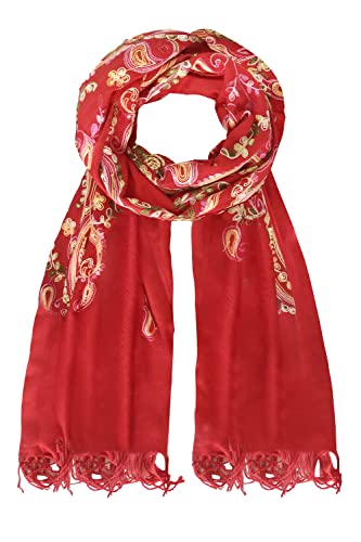 Urban CoCo Women's Embroidered Oversize Tassel Shawl Scarf Wraps for Women - color: #1-red
