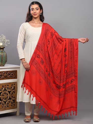 Exotic India Women's Polycotton Prayer Shawl with Printed Om Namah Shivai | Religious Pooja Mandir Wrap Stole, Scarves