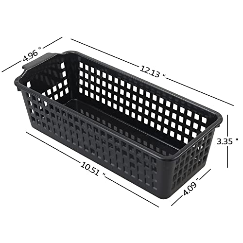 Slim Plastic Storage Baskets, Black, 6 Packs