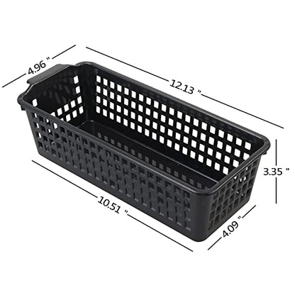 Slim Plastic Storage Baskets, Black, 6 Packs