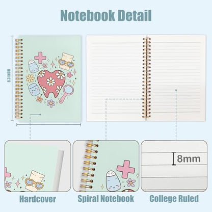 WUCHJ Dental Gifts Notebook, Green Dental Hygienist Assistant Journal, Retro Pink Floral Tooth Spiral Notebook Journal for Note Taking, Dentist Office Supplies, 5.5x8.3 Inch - color: green teeth hearts