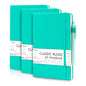 feela 3 Pack Notebooks Journals Bulk, Hardcover Notebook Classic Ruled Lined Journals with Pen Holder for Women Girls School Business Supplies, with 3 Black Pens, 120 GSM, 5.1”x8.3”, A5, Aqua - color: 3 Aqua