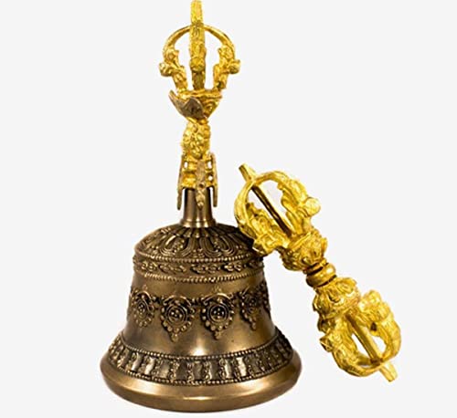 Tibetan Hand Bell,Tibetan Buddhist Meditation Bell 100% Handmade Puja Bronze Bell For Home Decoration, For Meditation, Prayer, Reiki, Wakefulness, Concentration, Healing Dorje Set (Size : 15cm)