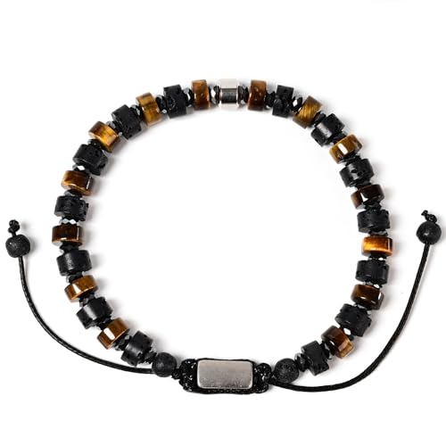 Natural Stone Adjustable Wristband for Courage, Protection & Wealth, 7 Inch Adjustable Gemstone Gift - color: Tiger's Eye