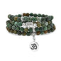 Japa Mala Beads 108 Bracelet, Buddha Charm Necklace with OM Yoga Symbol Charm for Men or Women - style: African Turquoise