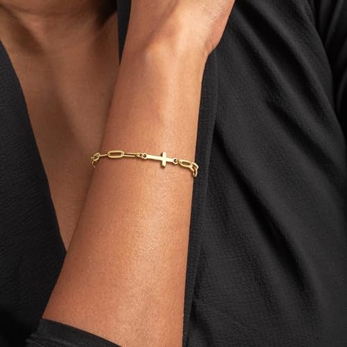 3mm Diamond Classic Tennis Bracelet for Women Dainty, Gold Jesus Cross Bracelets Trendy, 14K Gold Plated Heart/Evil Eye/Pearl/Starfish & Seashell Charm Bracelets for Women Bulk - style: CrossPaperclip-Gold