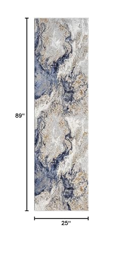 LUXE WEAVERS Marble Swirl Abstract Area Rug, Blue 2x7 - color: Blue, size: 2' x 7' (Rectangular)