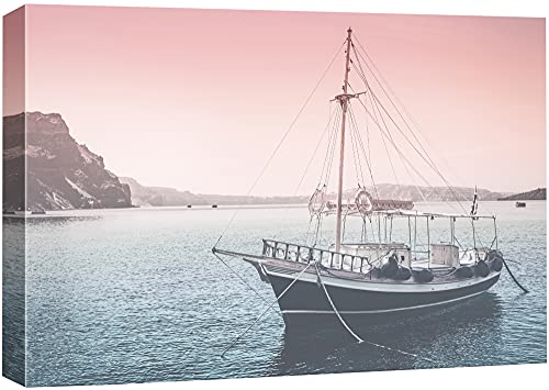 wall26 Canvas Print Wall Art Film Grain Pink & Teal Boat at Sea Marine Life Ocean Photography Realism Modern Scenic Colorful Multicolor Duotone for Living Room, Bedroom, Office - 12"x18" - color: Bse27-2107-001-fo290, size: 18"L x 12"W