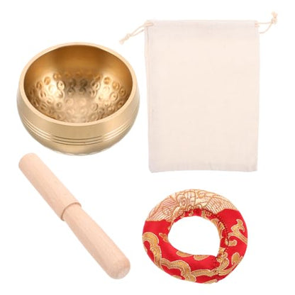 Unomor Brass Tibetan Singing Bowl Set with Cushion and Mallet for Yoga Meditation Antique Sound Bowl for Healing Frequencies Mindfulness Relaxation Decorative Home Decor