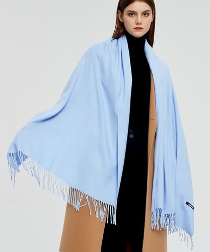 Pashmina Shawls and Wraps Scarfs for Women Wedding Party Winter Warm Long Solid Color - color: Sky Blue