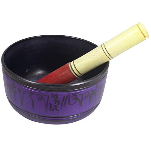 Royal Kurta Hand Painted Metal Tibetan Singing Bowl Purple - 6.5"" Musical Instrument for Meditation Mallet - For Meditation and Healing, SINGING-NEW-86