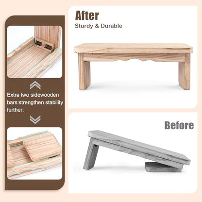 Wooden Step Stool - 9'' One Step Stool for Adults, Wooden Beside Step, Heavy Duty/Portable/Nonslip/Durable Construction Safe Step for Bedroom/Kitchen (Light Wood)