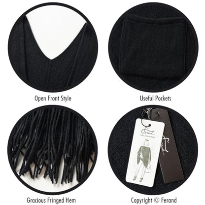 Ferand Shawl Wraps for Women, Cozy Lightweight Poncho Cape with Pockets, Warm for Fall Winter Travel - color: Black