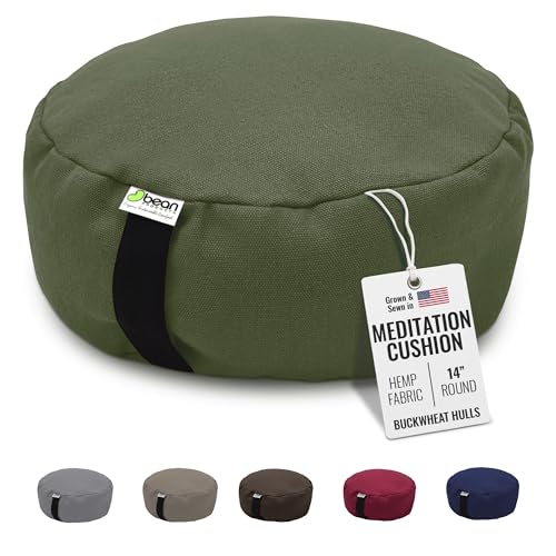 Bean Products Hemp Zafu Meditation Cushion for Sitting on Floor, Hemp Yoga Pillow, Zafu Meditation Pillow, Zen Seiza Kneeling Prayer Pad Support - Made in USA - Round Cactus - color: Hemp Cactus, size: Round - 14"