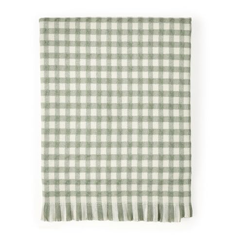 CREVENT Farmhouse Boho Knitted Throw Blanket for Couch Sofa Chair Bed Home Decoration, Soft Warm Cozy Light Weight for Spring Summer Fall (50''X60'' Plaid Green)
