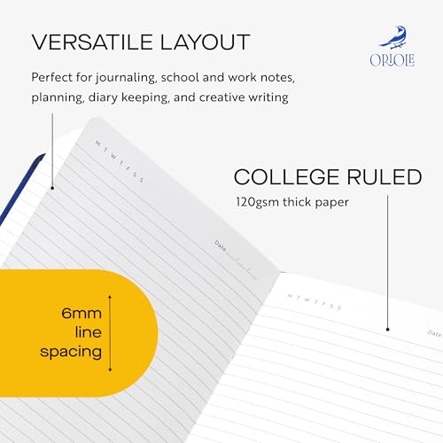 Oriole Vegan Leather Ruled Notebook - Deep Blue | 176 Pages of Thick Lined Paper | Soft Touch Hardcover Journal (5 x 8 in) with Gold Foil Bird Design & Luxury Gift Box - color: Deep Blue