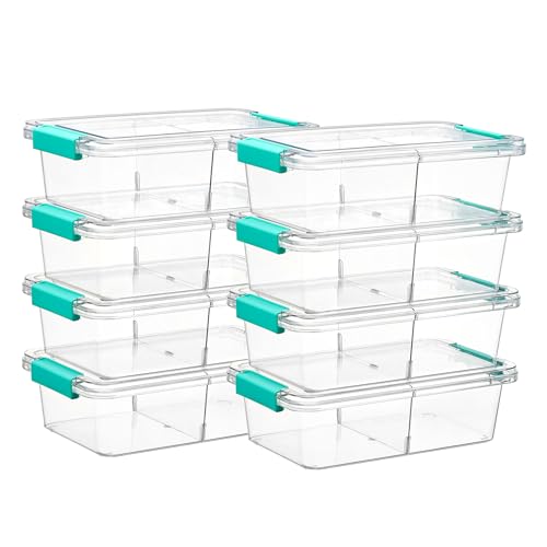 Vtopmart 8 Pack 1.5Qt Clear Pencil Box with Removable Divider, Plastic Pencil Case Crayon Box, Stackable Storage Containers with Lid for Pen, Art Craft, Back to School Teacher Supplies - color: Teal, size: 1.5Qt
